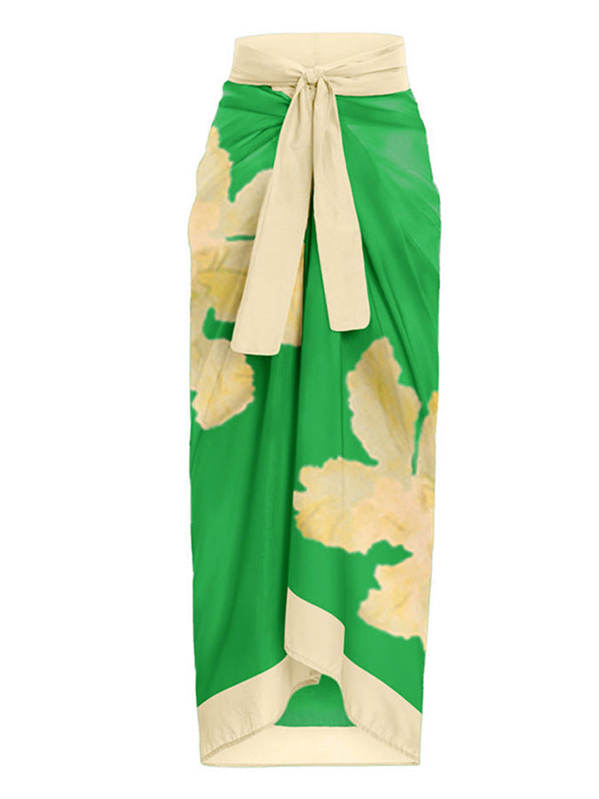 Sexy Swimsuit Women Retro One Shoulder Swimsuit Bikini Chiffon Beach Skirt Set