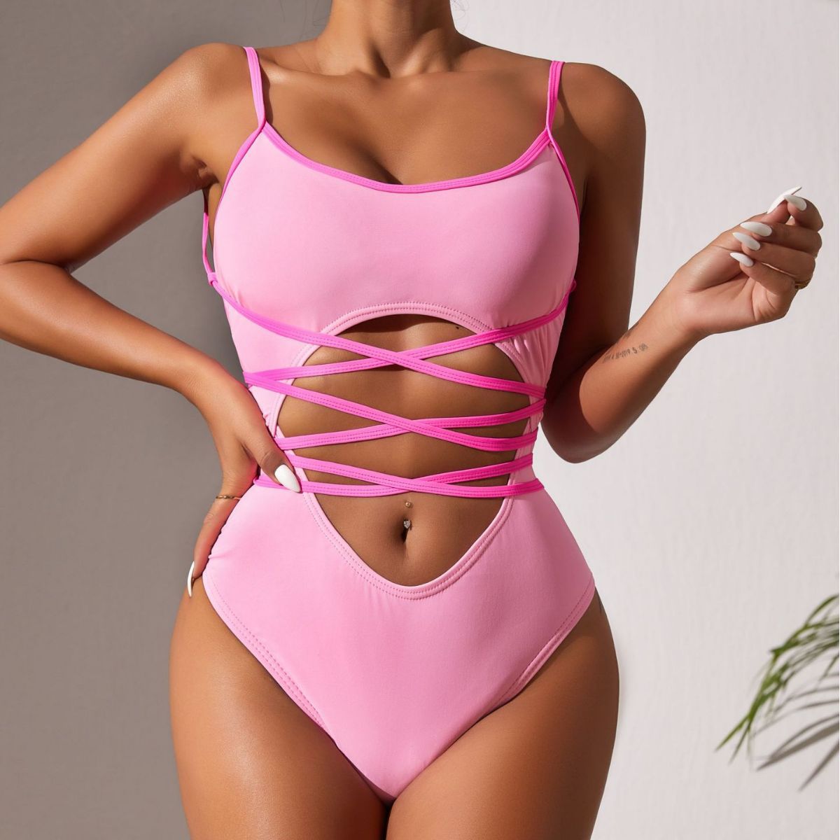 Swimsuit Sexy Contrast Color Swimwear Sling Backless Swimsuit Hollow Out Cutout Out Swimsuit Women