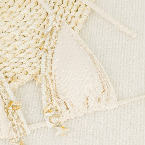 Lace Wilhelmy Shell Bikini Pink Three Point Bikini Split Swimsuit