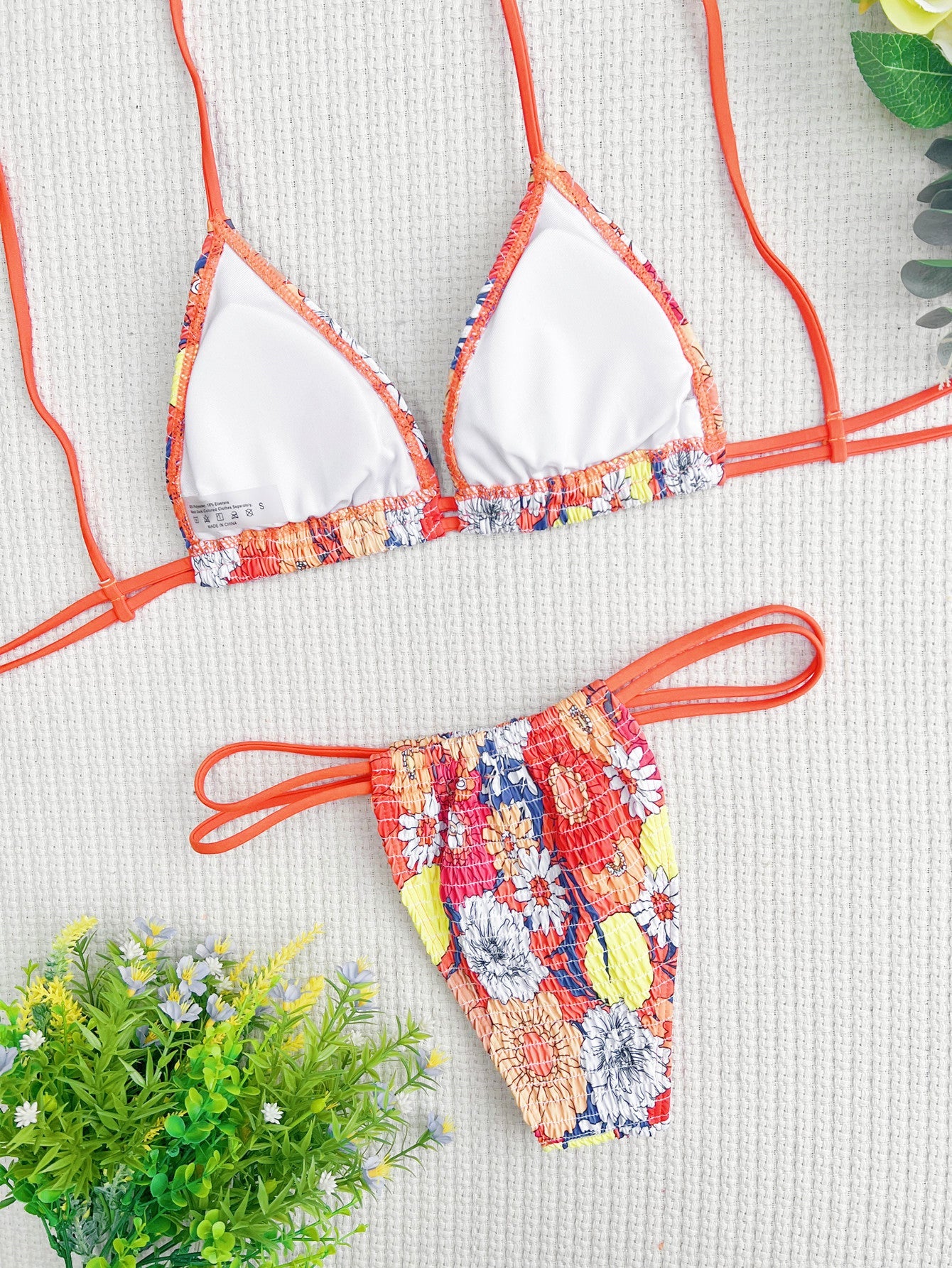 Bikini Double Bikini Sexy Swimsuit Color Swimsuit Women's Tied Swimsuit Printed Bikini