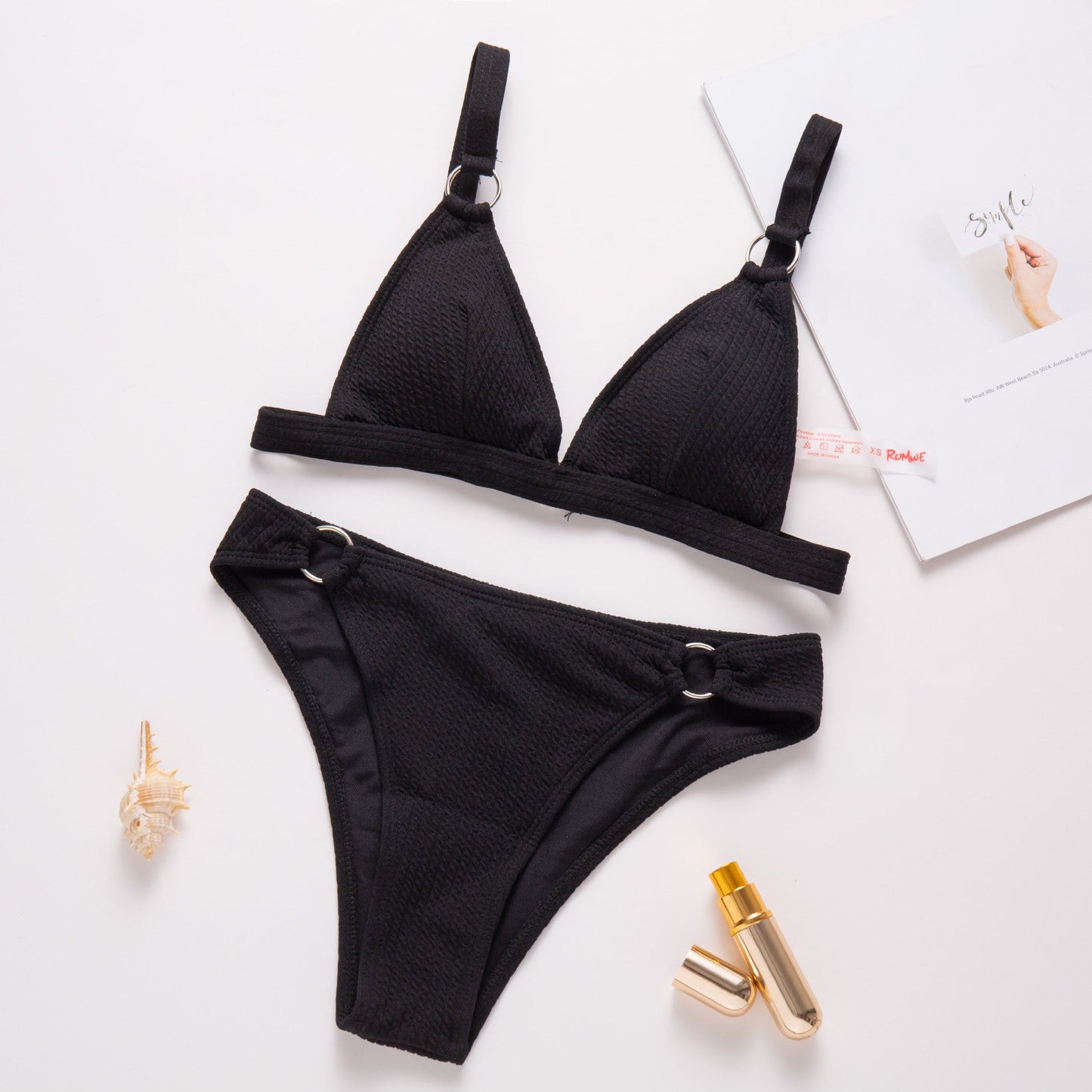 Women Swimwear Solid Color Sexy Bikini Triangle Strap Backless Split Swimsuit