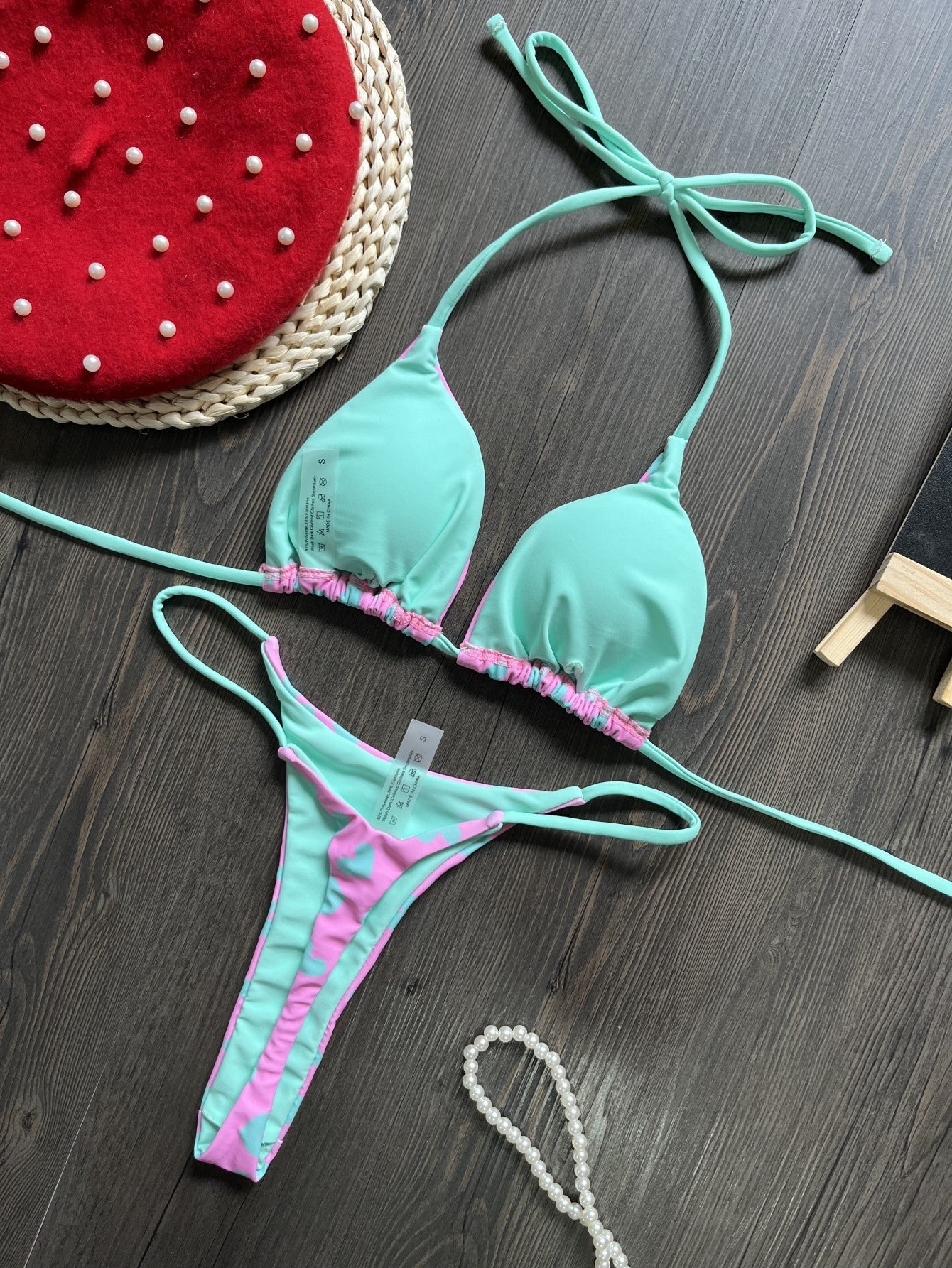 Bikini Heart Printing Sexy Backless Split Swimsuit Bikini