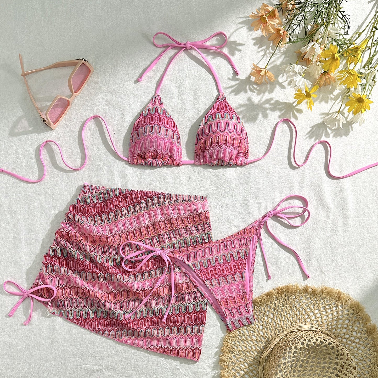 Embroidery Gradient Sexy Three Piece Suit Swimwear Swimsuit Bikini Bikini