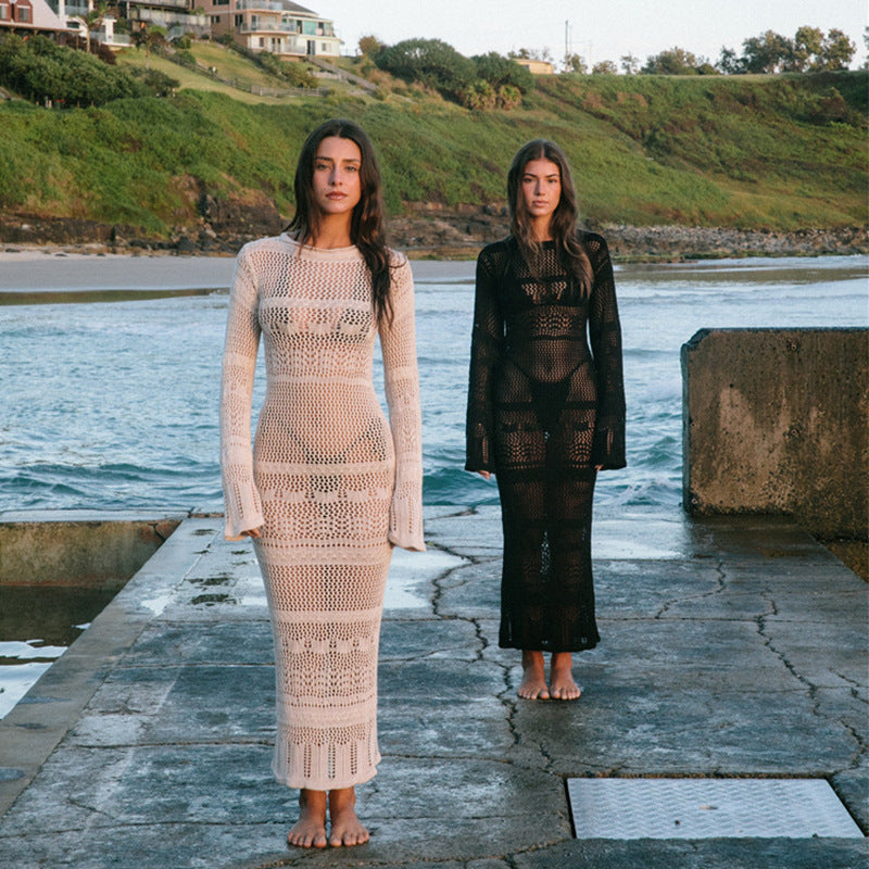 Sexy Hollow Out Cutout Knitted Dress Beach Cover Up Solid Color Bikini Swimsuit Blouse Crochet hook