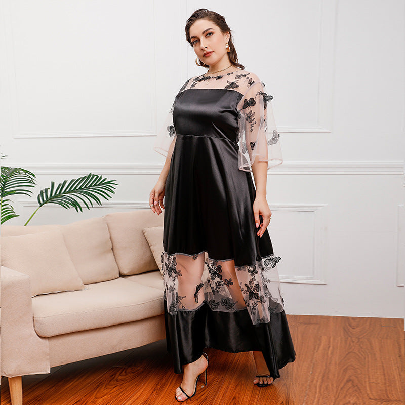 Robe mi-longue en maille royale française grande taille pour filles, avec coutures en dentelle, à porter, robe de banquet en maille Ogen