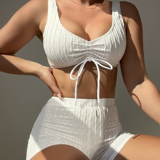 Women Split Swimsuit Pleated Vest Swimsuit Sexy Bikini