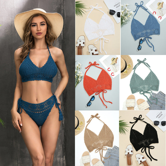 Hand Crocheting Knitted Strap Halter Bikini Top Beach Sexy Backless Bra Swimsuit Crochet hook