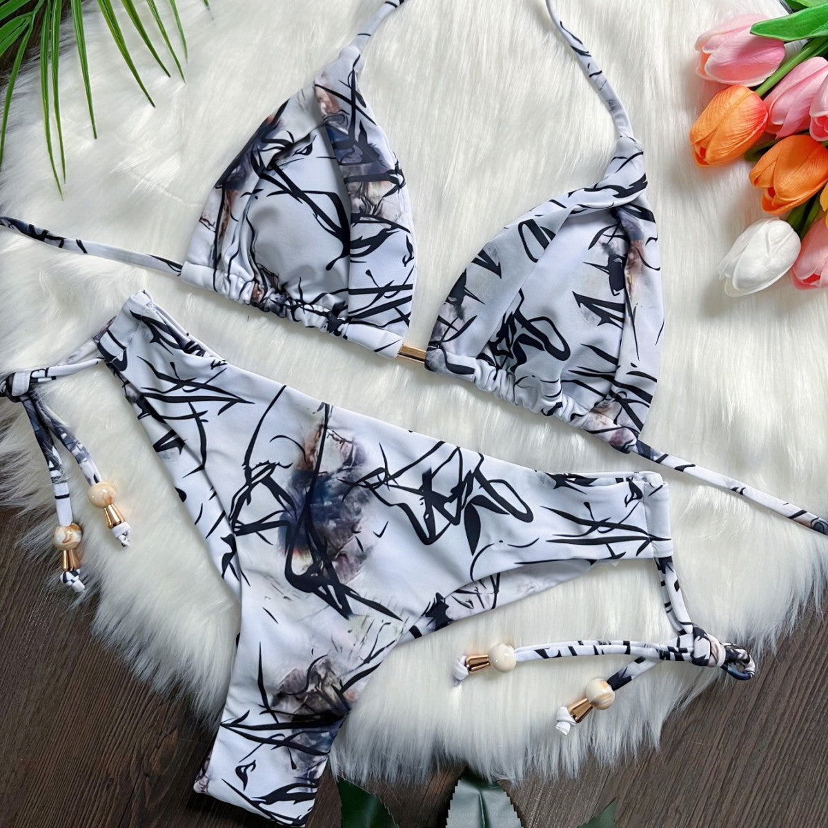 Sexy Bikini Floral Split Bikini Beach Vacation Backless Swimsuit Bikini Gather Swimwear