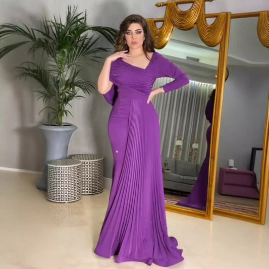 Spring Summer Women Clothing Sexy Pleated Hip Ball Gown Dress