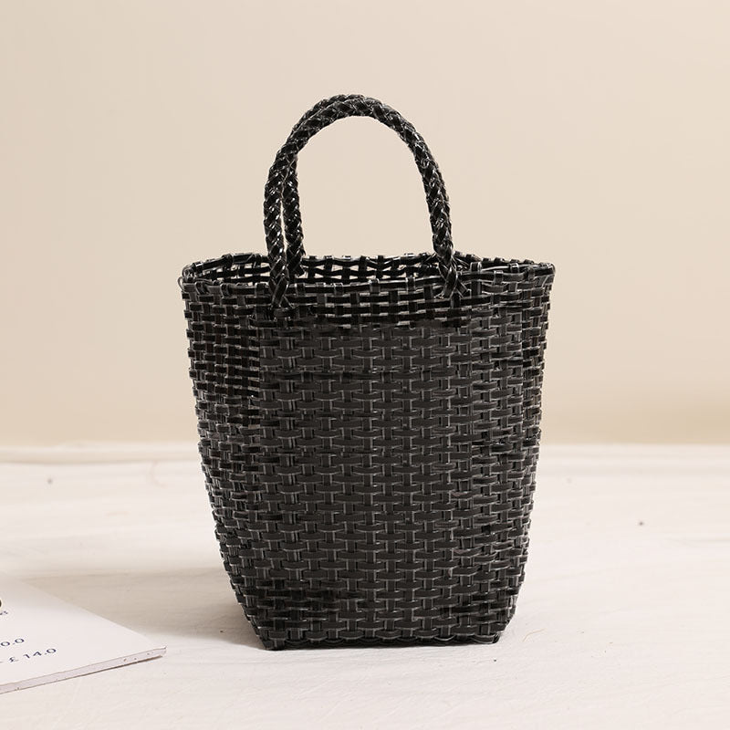 Gold Silver Color Portable Vegetable Basket Bag Solid Color Large Capacity Hand Carrying Woven Bag Seaside Vacation Beach Bag