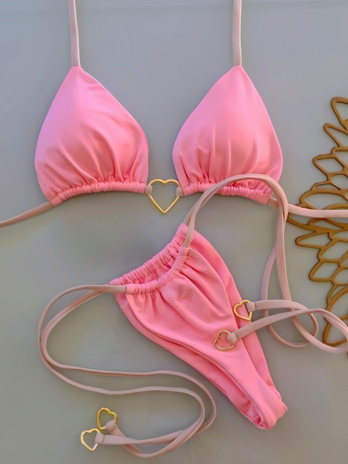 Nylon Solid Color Love Bikini Low Waist Lace up