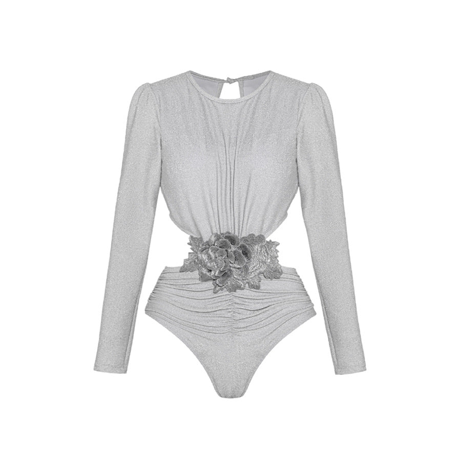 Golden Bright Surface One Piece Swimsuit Women Halter Deep V Plunge Strap Simple Sexy