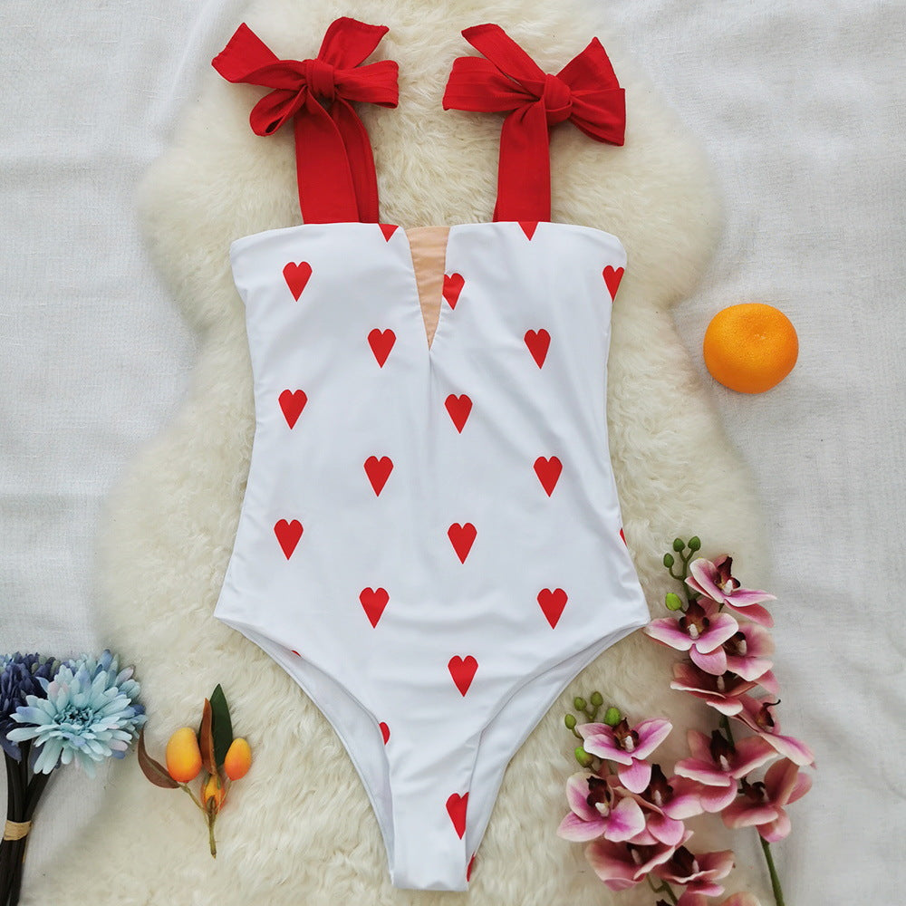 One Piece Swimsuit Women Sexy Line Strap Tube Top One Piece High Waist Love Swimsuit