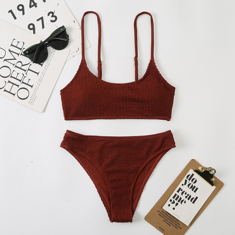 Wave Pattern Lady Sexy Split Triangle Strap Bikini Beach Nightclub Swimsuit