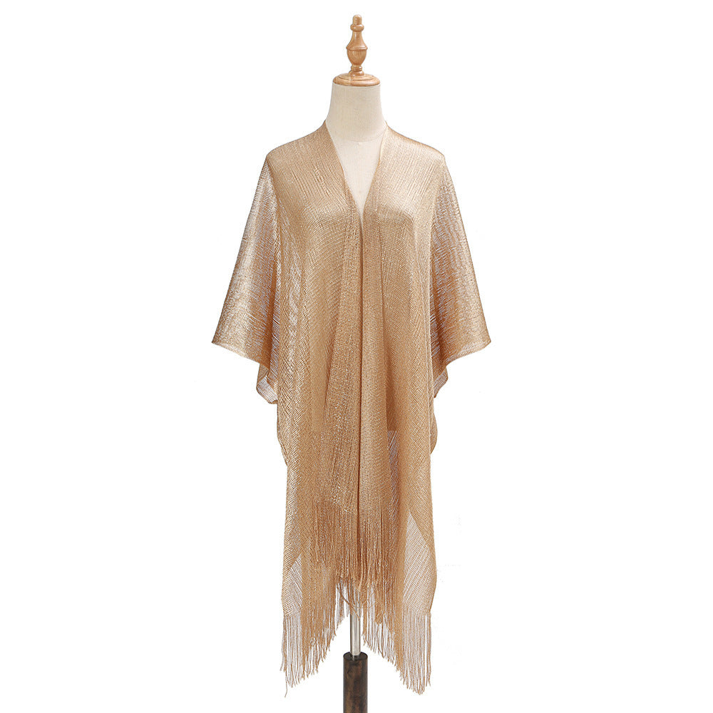 Beach Solid Color Sun Proof Tassel Knitting Beach Cover Up Sweater Shawl Cardigan