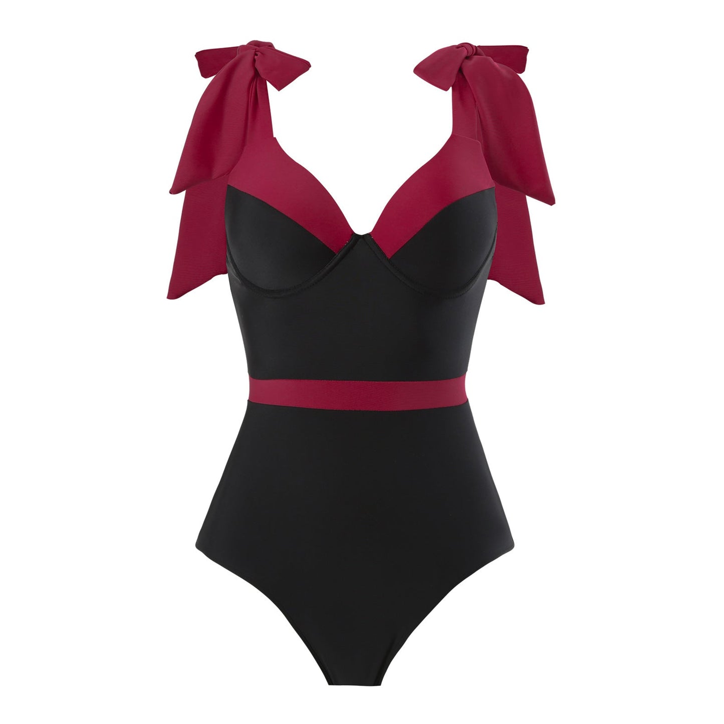 Solid Color One Piece Women Swimwear Suit European, French Spring Cover Belly Slimming Swimsuit