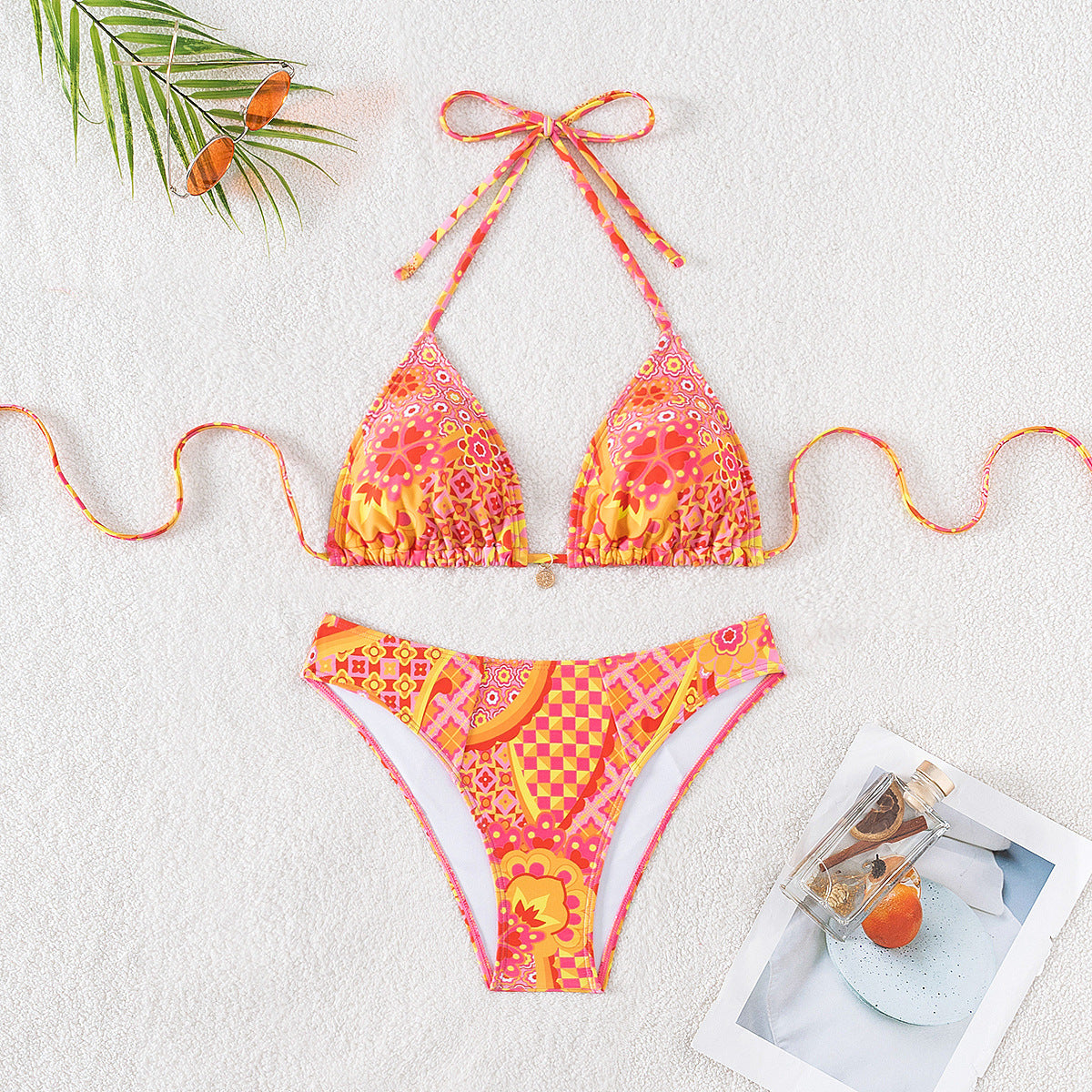 Bikini Printed Embellished Lace up Sexy Bikini Swimsuit Swimwear Women