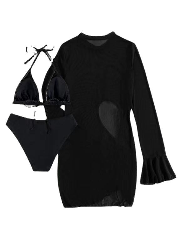 First See Clothing Bikini Three Piece Swimsuit Women Sexy Solid Color Slimming Blouse Swimsuit