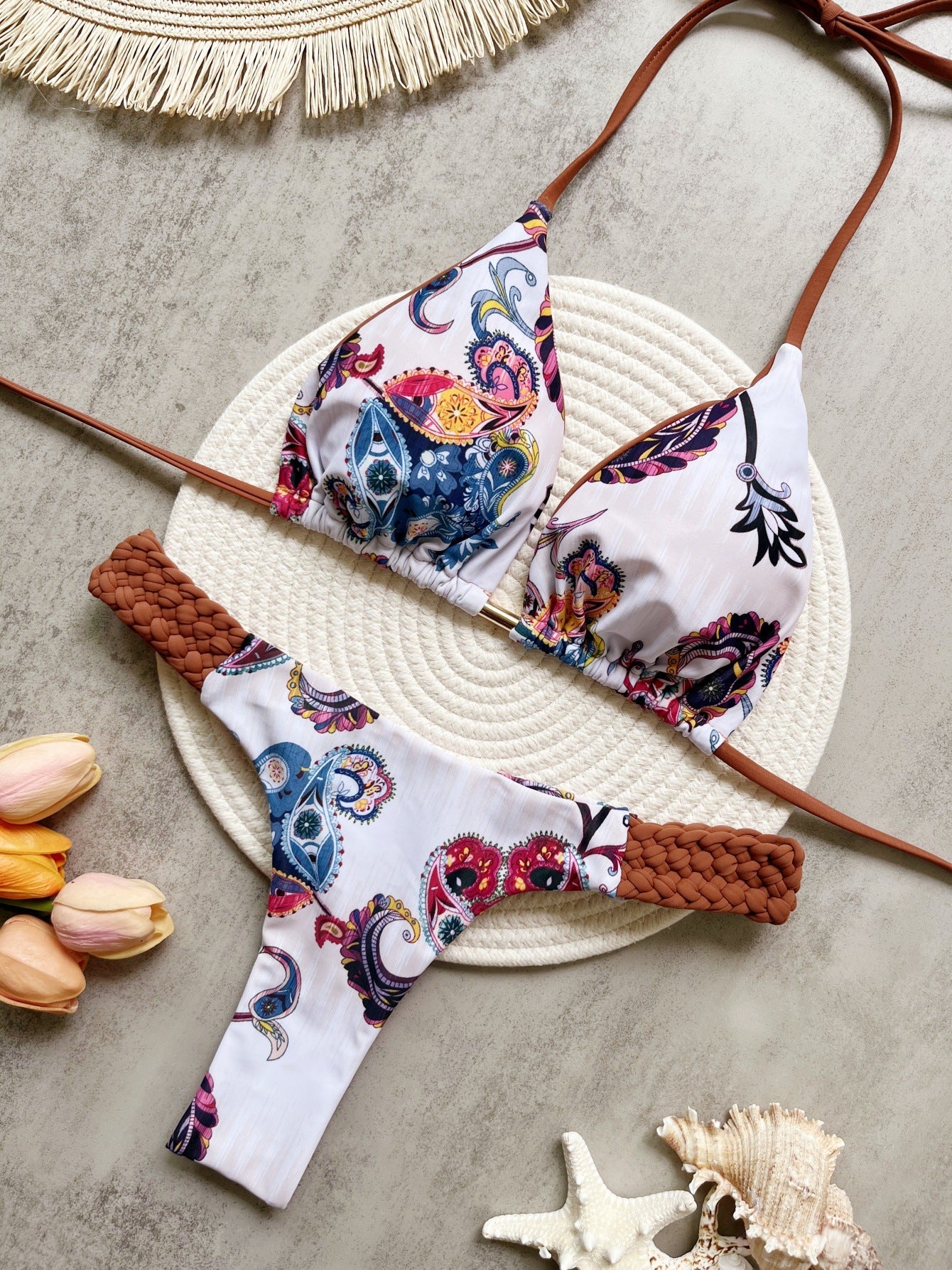 Braid Rope Print Bikini Swimsuit Beach Sexy Women Swimsuit