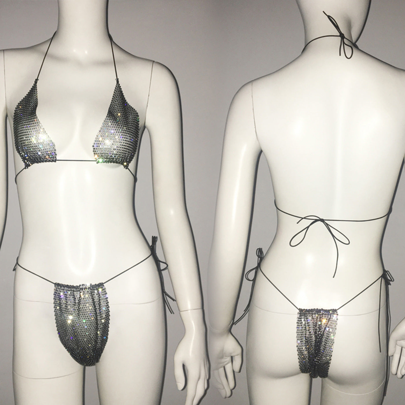 Women Clothing Rhinestone Bikini Set Carnival Sexy Lace Up Outdoor Beach Split Swimsuit