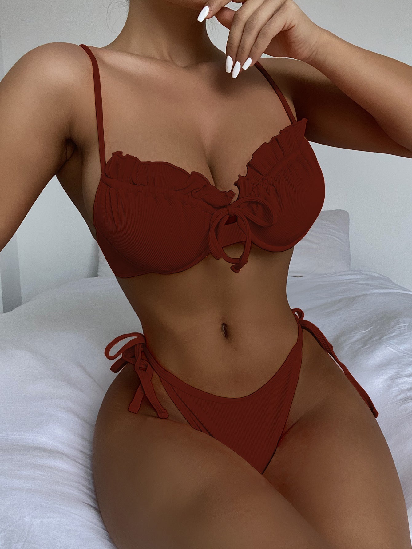Bikini Solid Color Swimsuit Swimwear Women Underwire Swimsuit Flounce Bikini