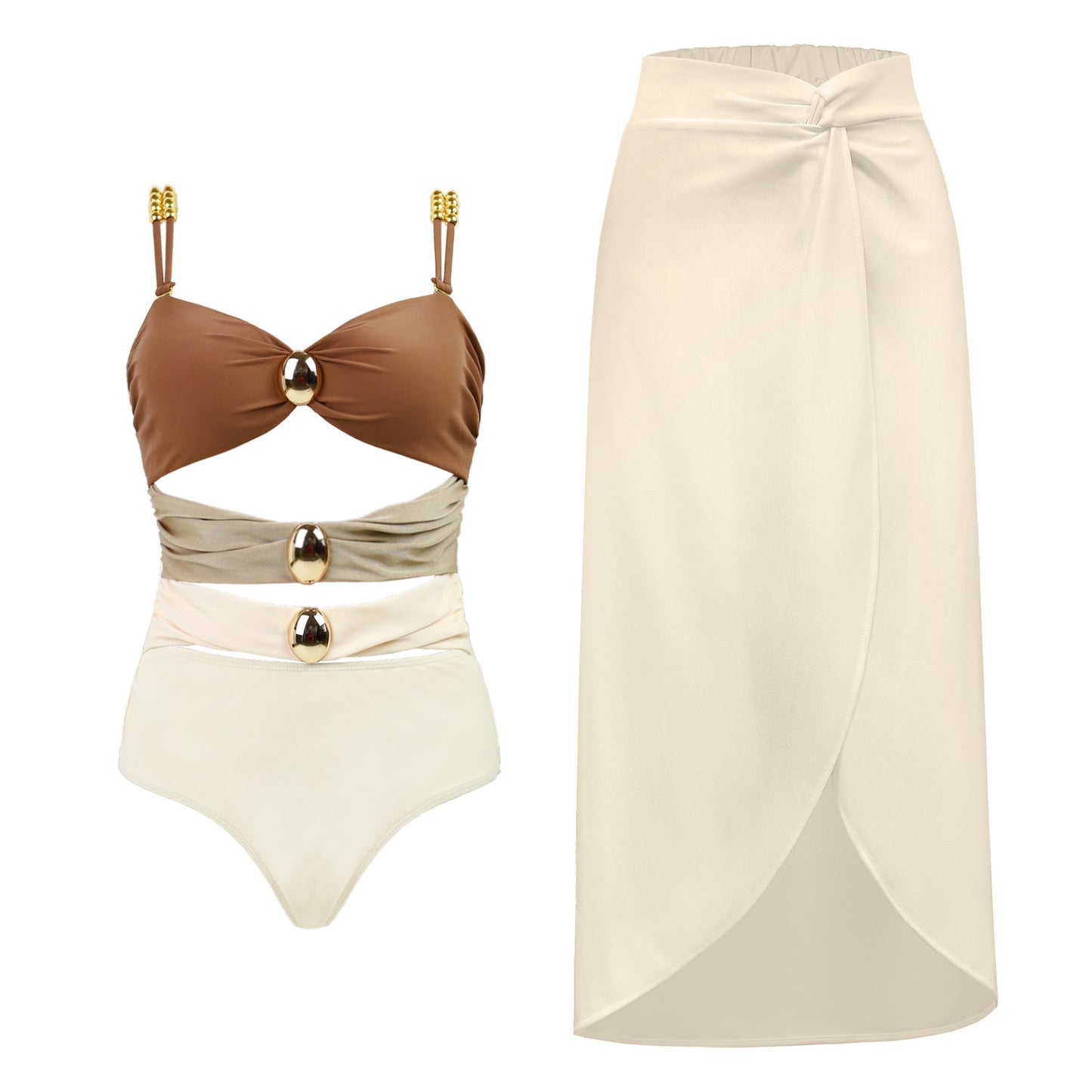 Swimsuit Color Matching Sexy Cutout One Piece Women Wrap Skirt Swimsuit Suit