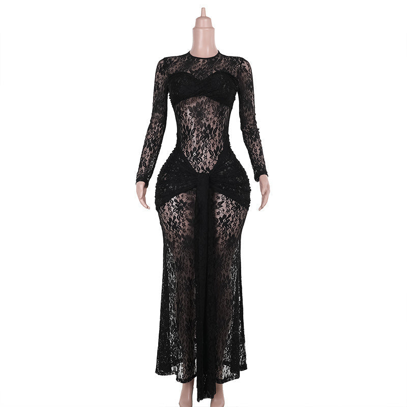 Fall Type Hip Sexy See through Slim Lace Dress Women