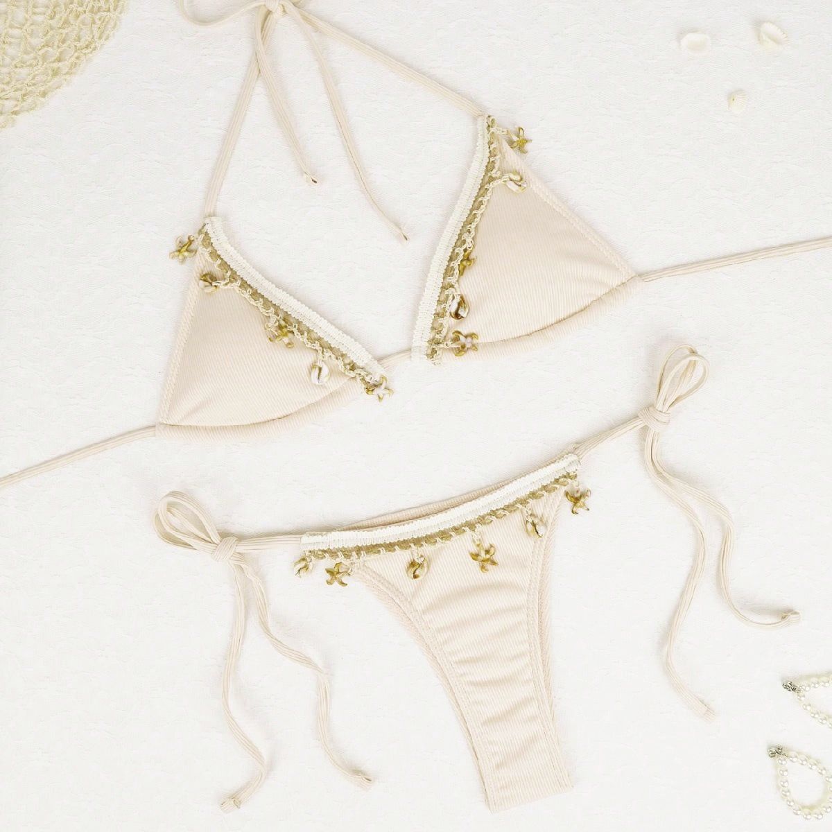 Lace Wilhelmy Shell Bikini Pink Three Point Bikini Split Swimsuit