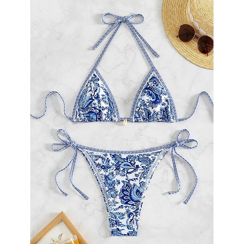 Bikini Printing Lace up Embellished Sexy Bikini Swimsuit Swimwear Women