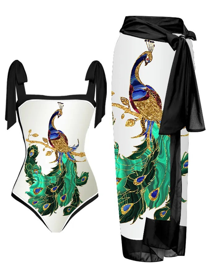 Customized Printed Two-Piece One-Piece Swimsuit Conservative Cover Hip Skirt Swimsuit