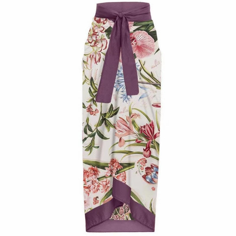 Double Sided Swimsuit Printed Conservative Cover Belly Sheath Dress Two Piece Swimsuit