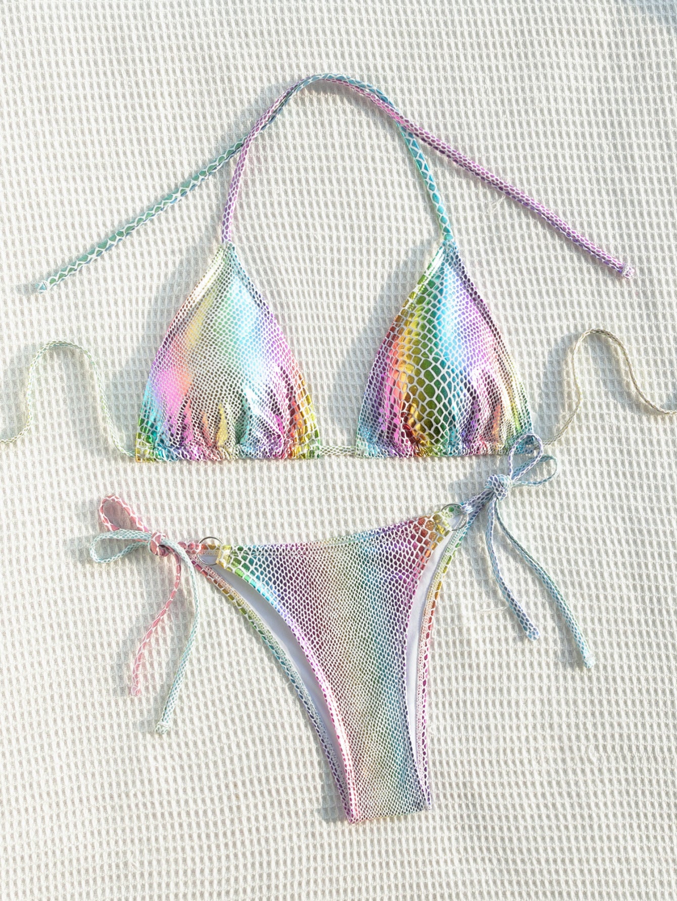 Color Bikini Halter Lace Up Split Swimsuit Backless Advanced Swimsuit Women