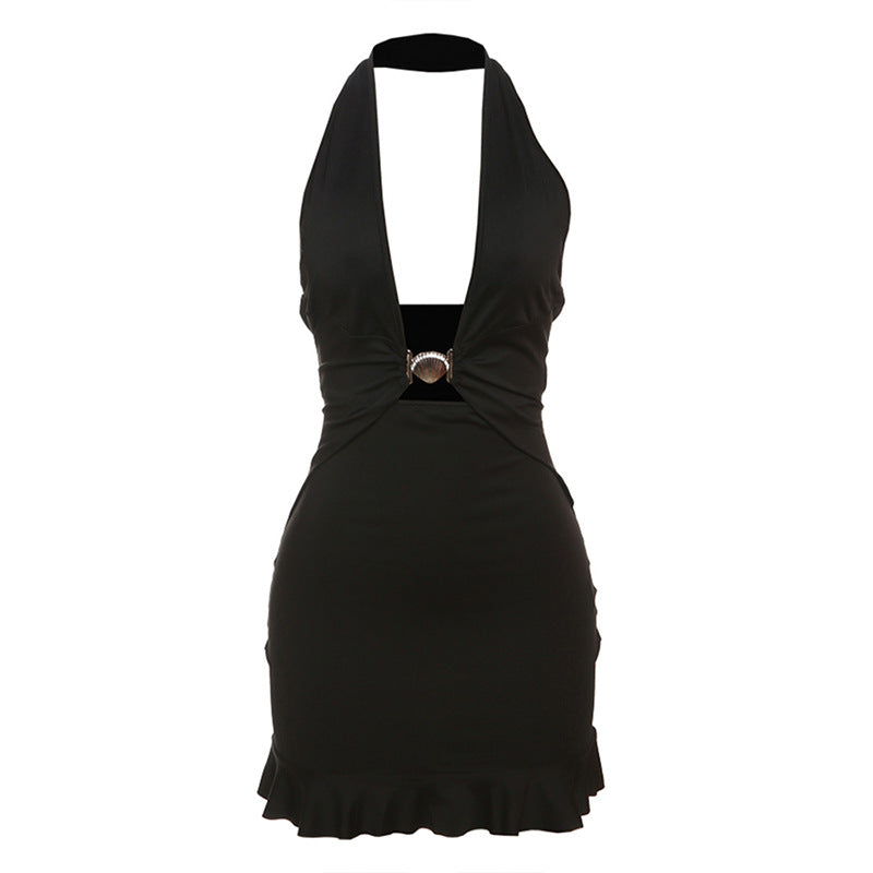 Spring Summer Women Clothing Sexy Halter Deep V Plunge neck Slim Slimming Sheath Dress Women