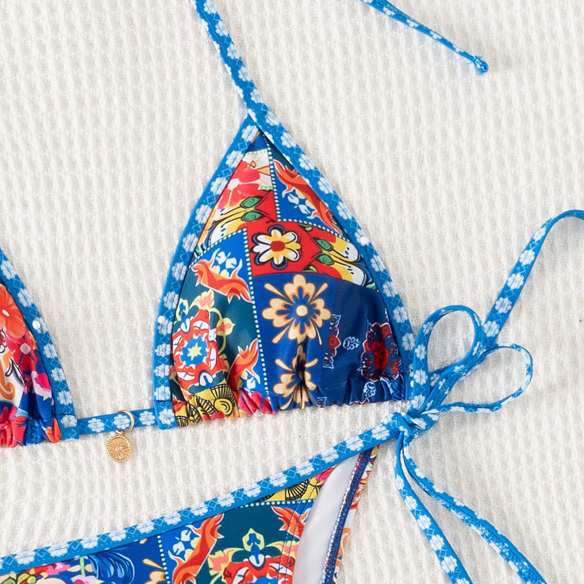 Bikini Printing Lace up Embellished Sexy Bikini Swimsuit Swimwear Women