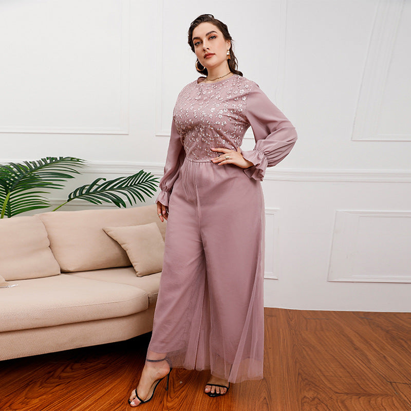 Plus Size Middle East Light Luxury Dress Elegant One Piece Trousers High Waist Loose Wide Leg Flared Pants