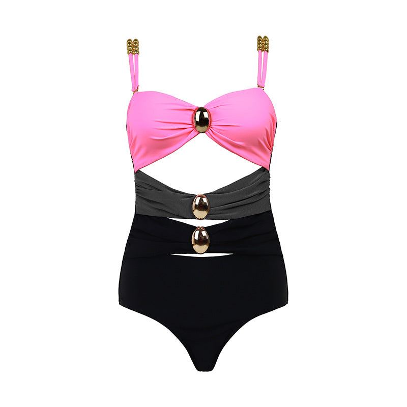 Swimsuit Color Matching Sexy Cutout One Piece Women Wrap Skirt Swimsuit Suit