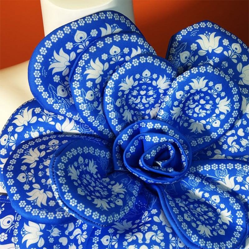 Blue Printing Handmade High Quality Big Floral One Piece Swimsuit Women