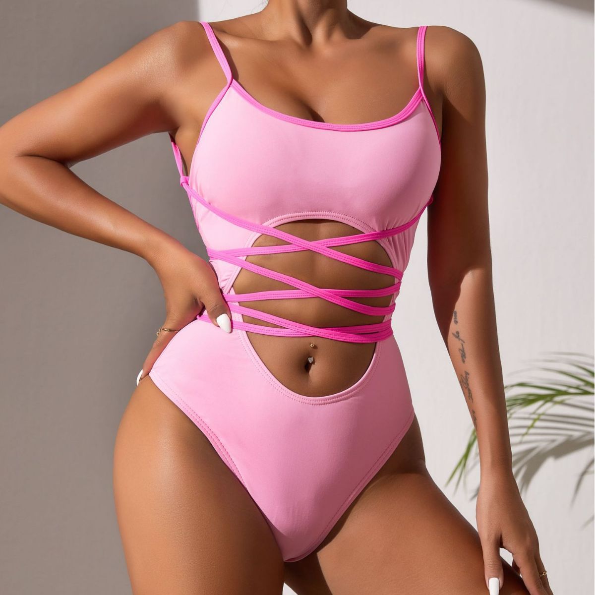 Swimsuit Sexy Contrast Color Swimwear Sling Backless Swimsuit Hollow Out Cutout Out Swimsuit Women