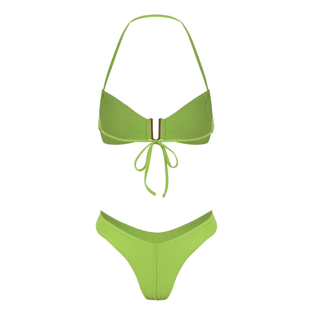 Fresh Solid Color High Slit Low Waist Bikini Sexy Split Swimsuit Women Bikini