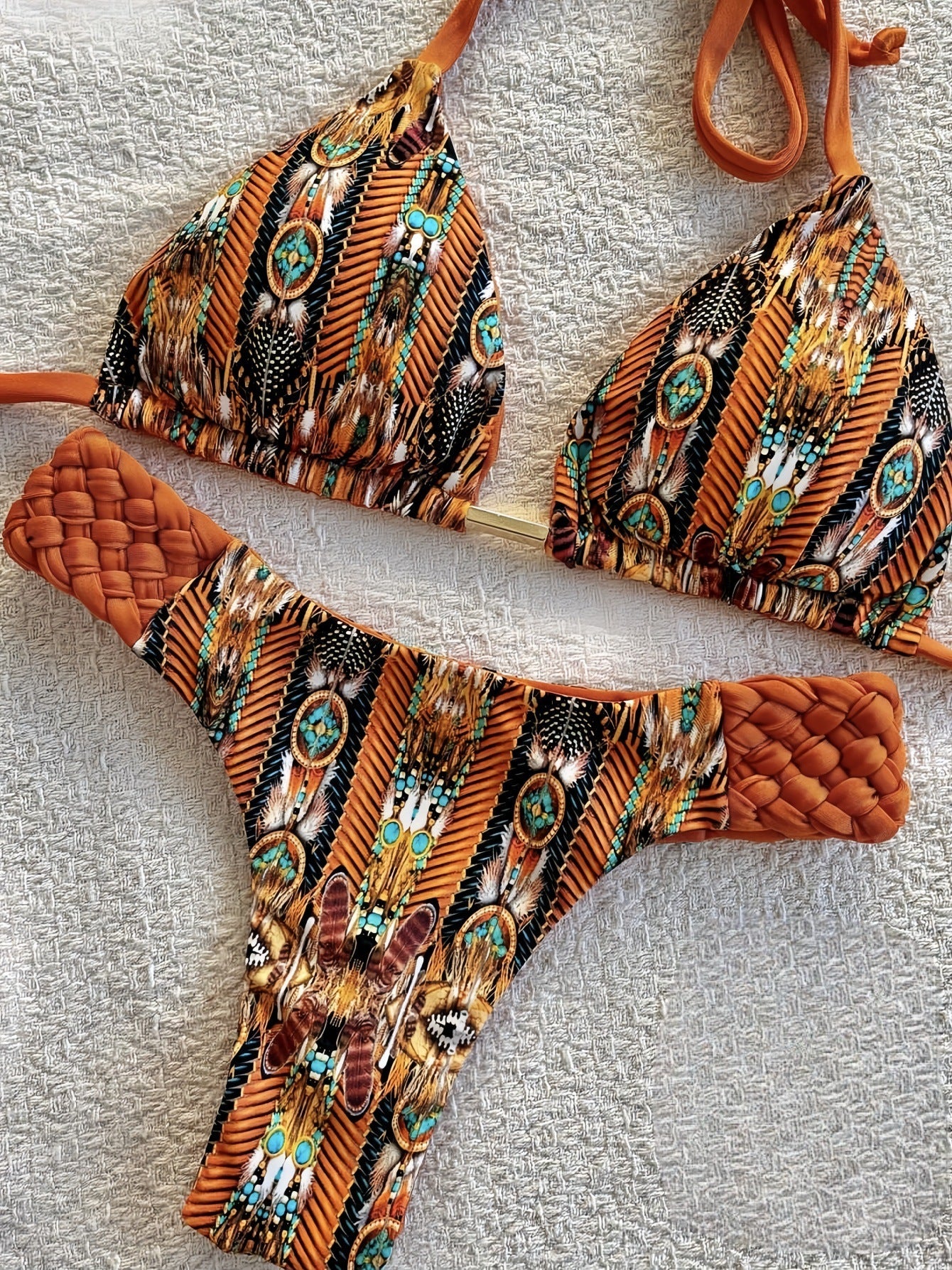 Braid Rope Print Bikini Swimsuit Beach Sexy Women Swimsuit