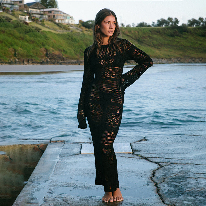 Sexy Hollow Out Cutout Knitted Dress Beach Cover Up Solid Color Bikini Swimsuit Blouse Crochet hook