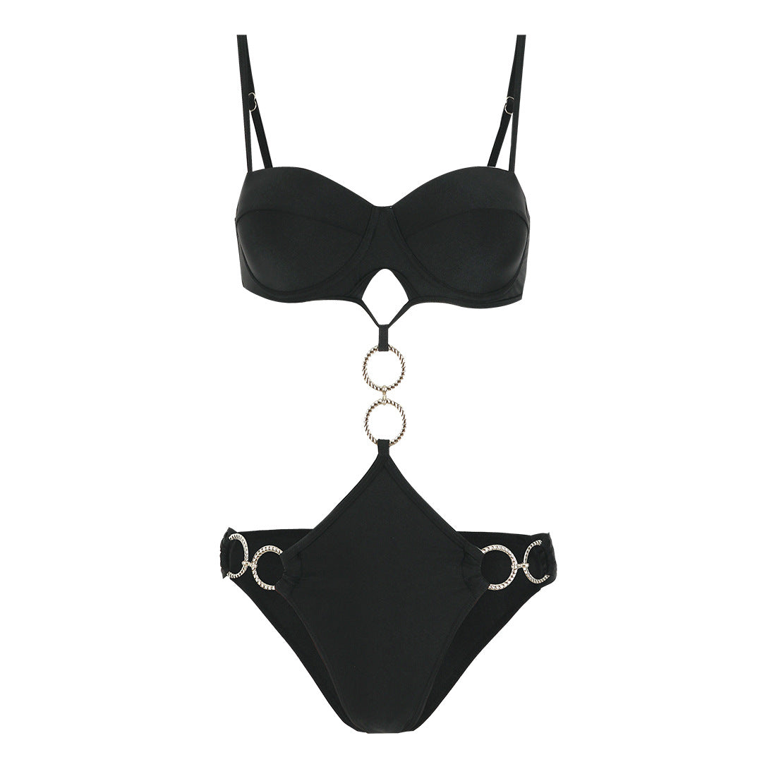 Solid Color One Piece Bikini Sexy Open Back Swimsuit Women Bikini