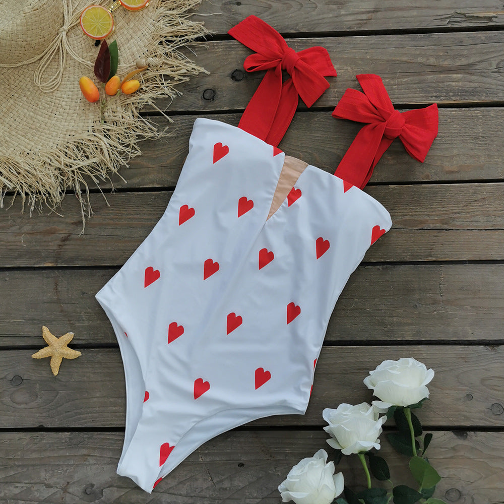 One Piece Swimsuit Women Sexy Line Strap Tube Top One Piece High Waist Love Swimsuit