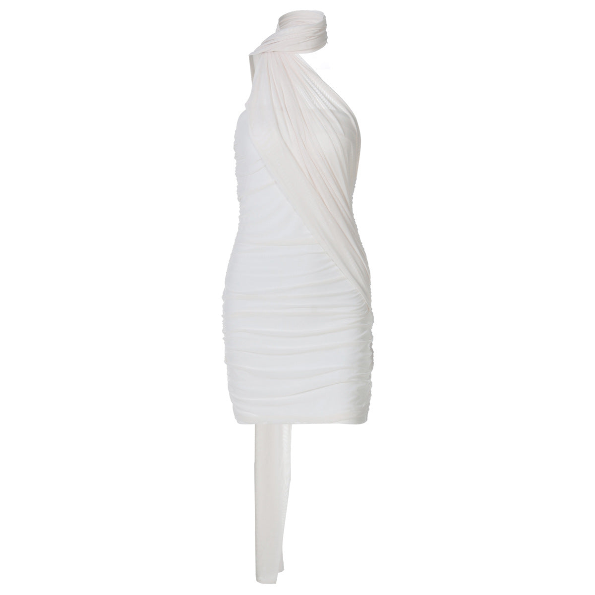 Summer Women Clothing Mesh Stitching Solid Color Ribbon Halter Hip Dress Women