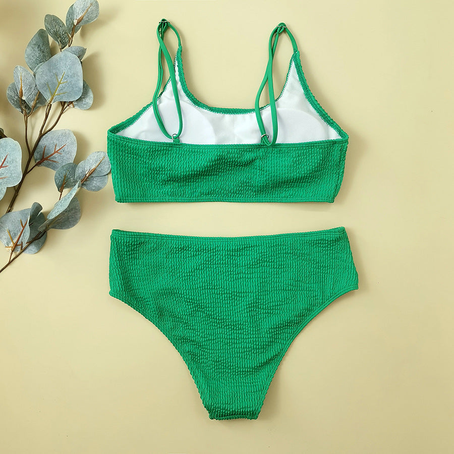 High Waist Special Fabric Design Bikini Conservative Women Swimsuit