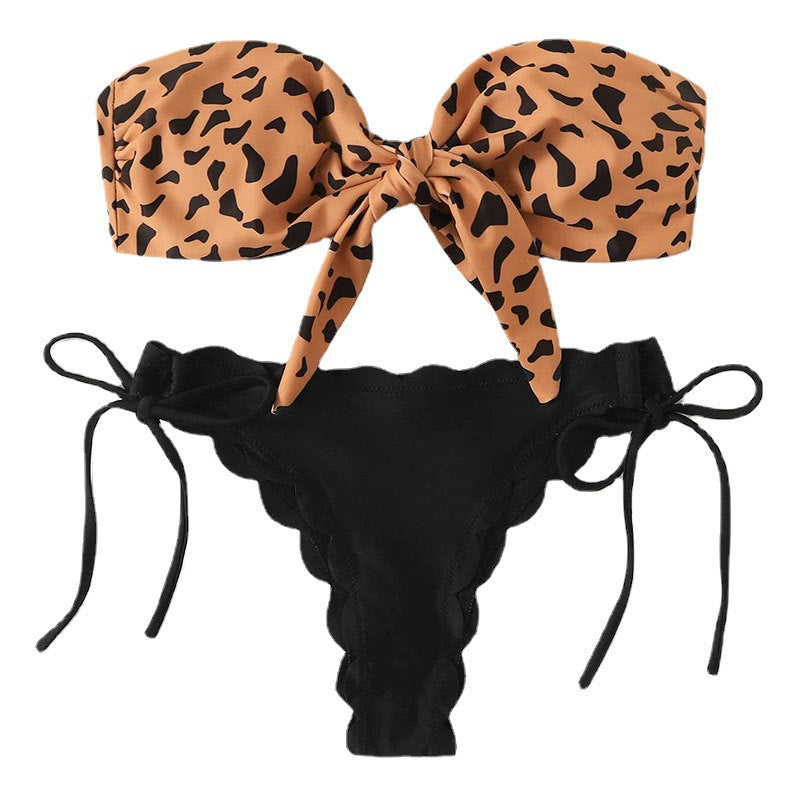 Leopard Print Split Swimsuit Women Lace Lace Sexy Bikini