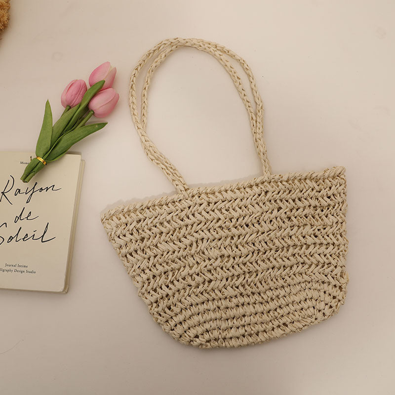 One Shoulder Straw Bag Simple Hollow Out Cutout out Straw Bag Woven Bag Summer Sweet Portable Seaside Vacation Beach Bag Women