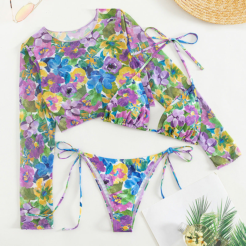Years Swimwear Long Sleeve Two Piece Swimsuit Cropped Outfit Printed Lady Sexy Swimsuit