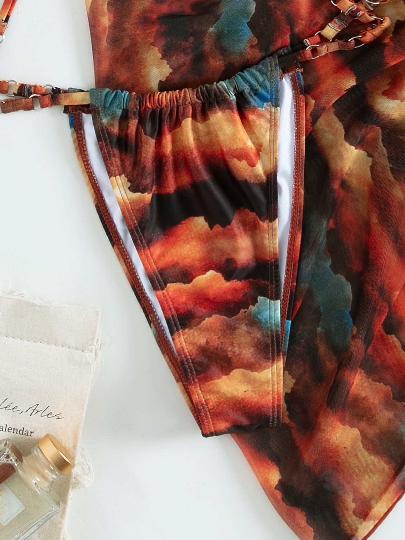 Gradient Printing Series with Net Hanfu Long Robe Sexy Three Piece Set Swimsuit Swimwear Women