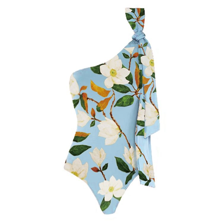 Oblique Shoulder Bow Bandage One Piece Swimsuit Women Suit